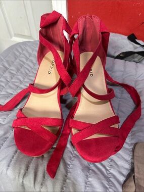 torrid Red Suede Lace-Up Strappy Heels
